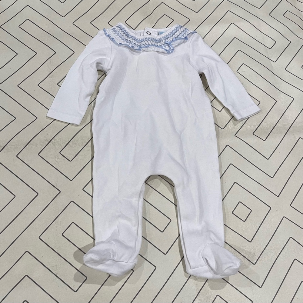 Edgehill Collection Smocked Neck White Footie Pajama